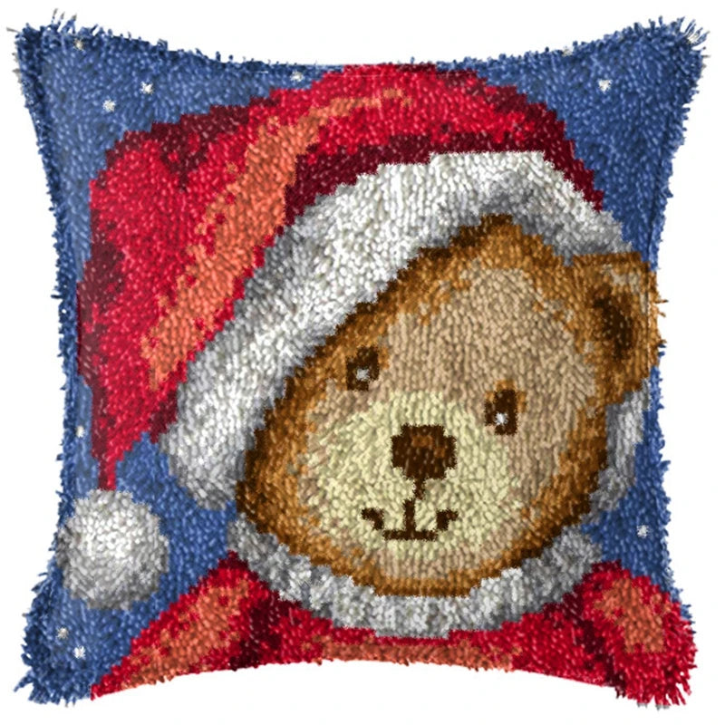 Snowman & Elk Latch Hook Kit – DIY Crochet Rug & Cushion Embroidery Set