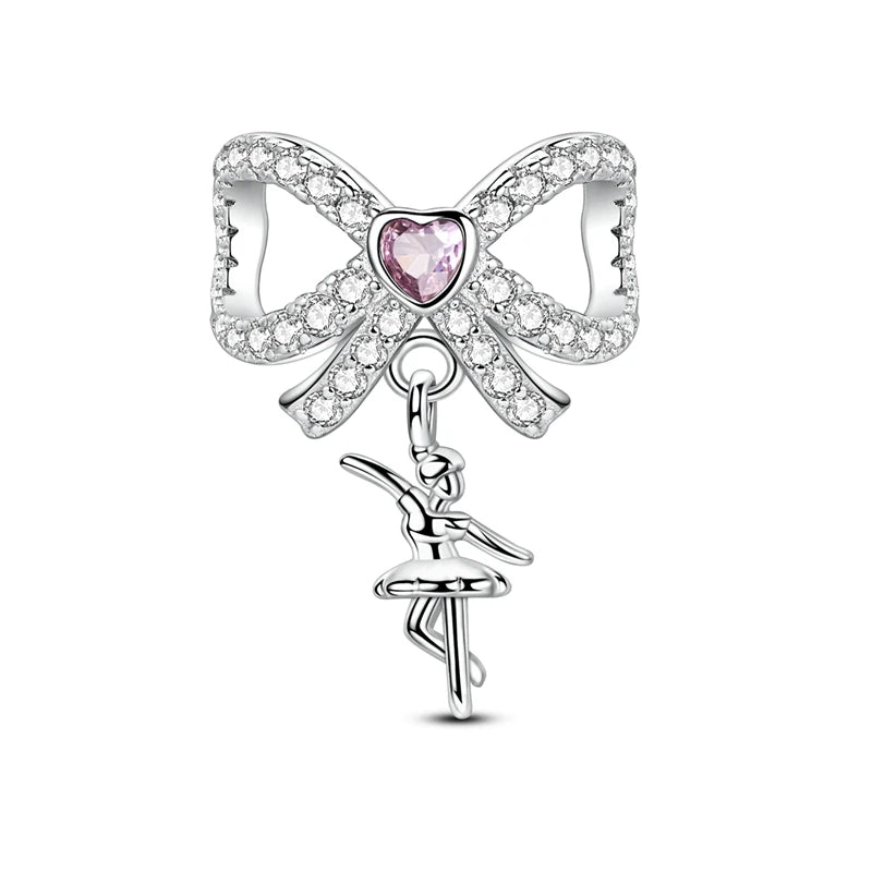 925 Sterling Silver Pink Ballet Girl Pendant – DIY Jewelry Charm for Bracelet & Necklace