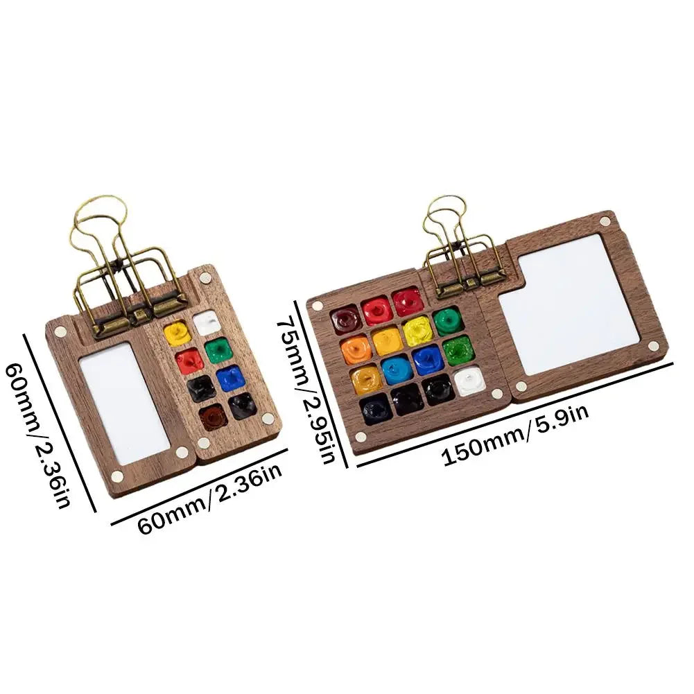 Mini Walnut Wood Watercolor Palette – 15 Grid