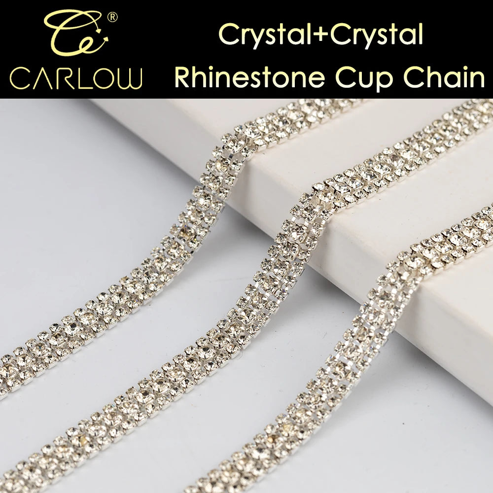 CARLOW AAAAA 3-Row Rhinestone Cup Chain – Gold Base