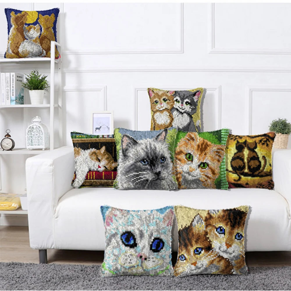 Cats Latch Hook Kit – DIY Carpet, Pillow & Cushion Craft Set