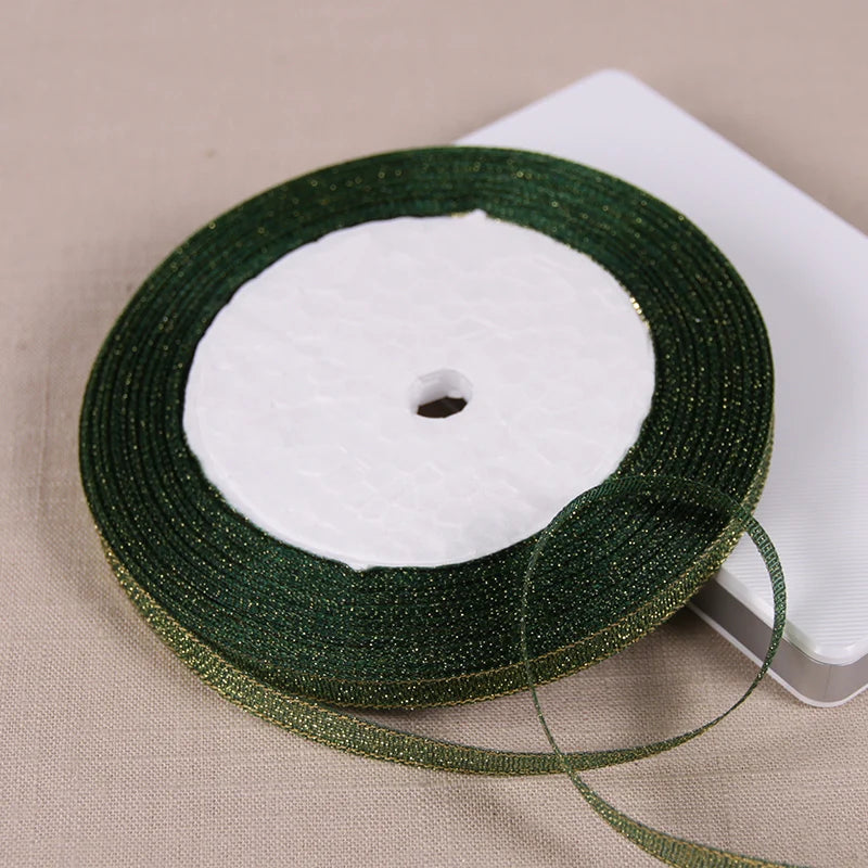 25Y 6mm Glitter Silk Satin Ribbon – Silver/Gold