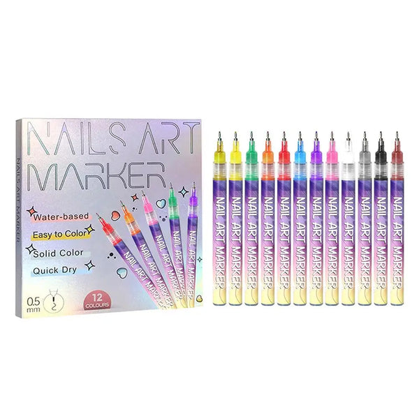 12PCS Nail Art Graffiti Pens – Waterproof, Quick-Dry Acrylic Nail Pens