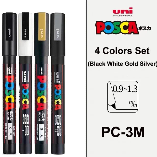 🎨 UNI POSCA Acrylic Paint Marker Set – PC-1M / PC-3M / PC-5M Quick-Dry Permanent Paint Pens