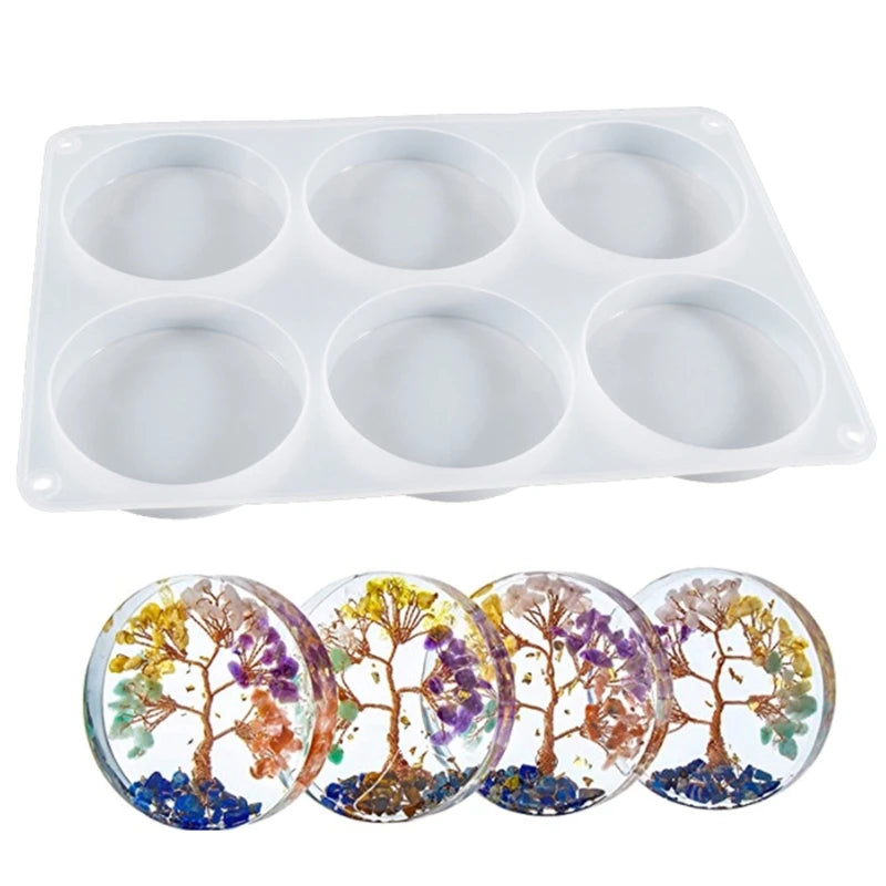 6-Cavity Thick Round Silicone Coaster Mold – DIY Resin Casting