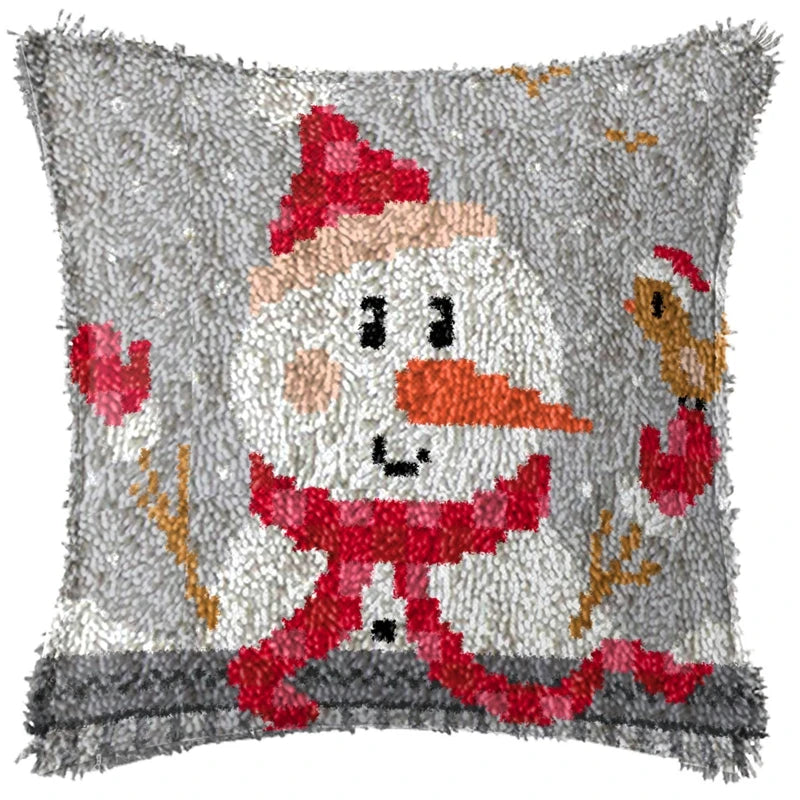Snowman & Elk Latch Hook Kit – DIY Crochet Rug & Cushion Embroidery Set