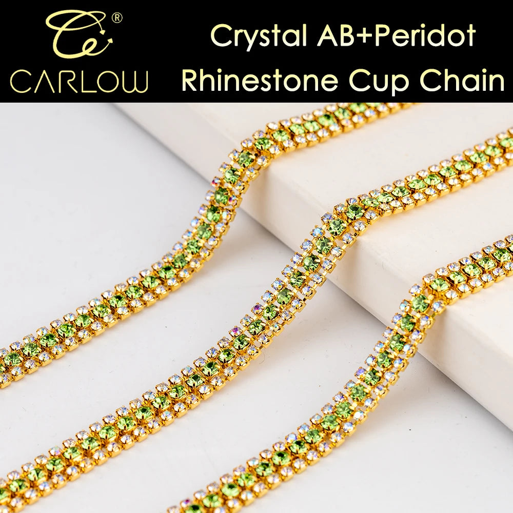 CARLOW AAAAA 3-Row Rhinestone Cup Chain – Gold Base