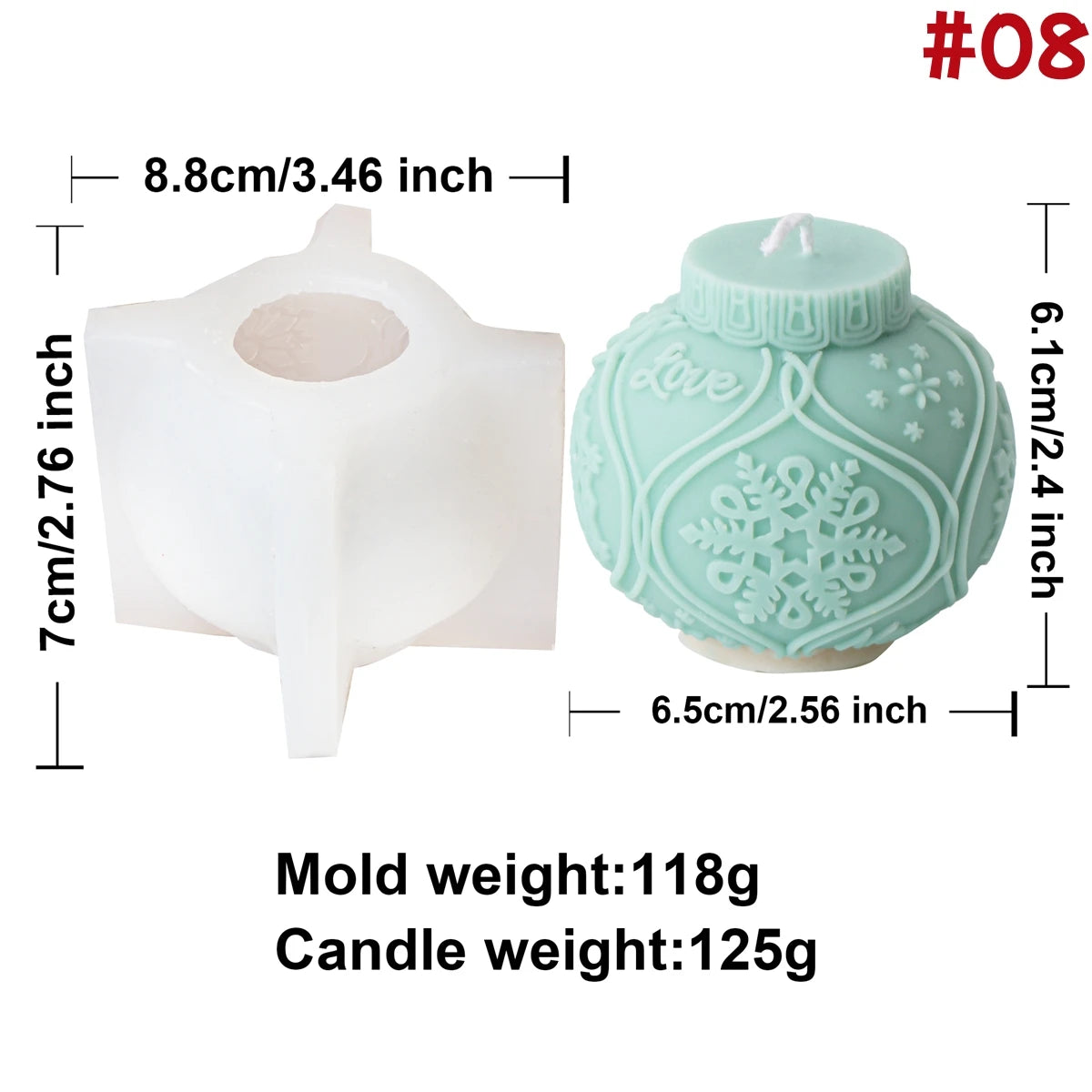 3D Christmas Ball Candle Mold – Silicone Embossed Lantern Mold for DIY Crafts
