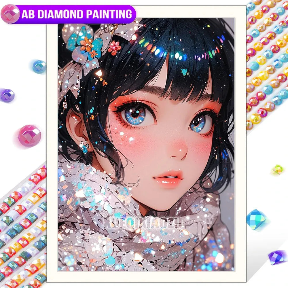 Anime Girl Diamond Painting Kit – AB Rhinestone Mosaic Embroidery Art DIY Craft