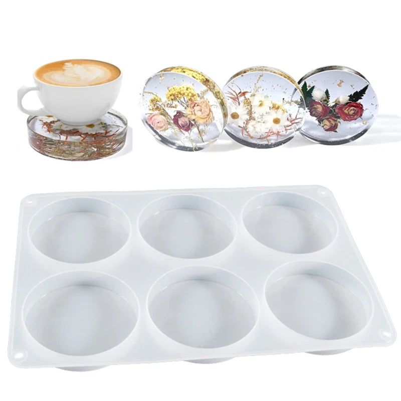 6-Cavity Thick Round Silicone Coaster Mold – DIY Resin Casting