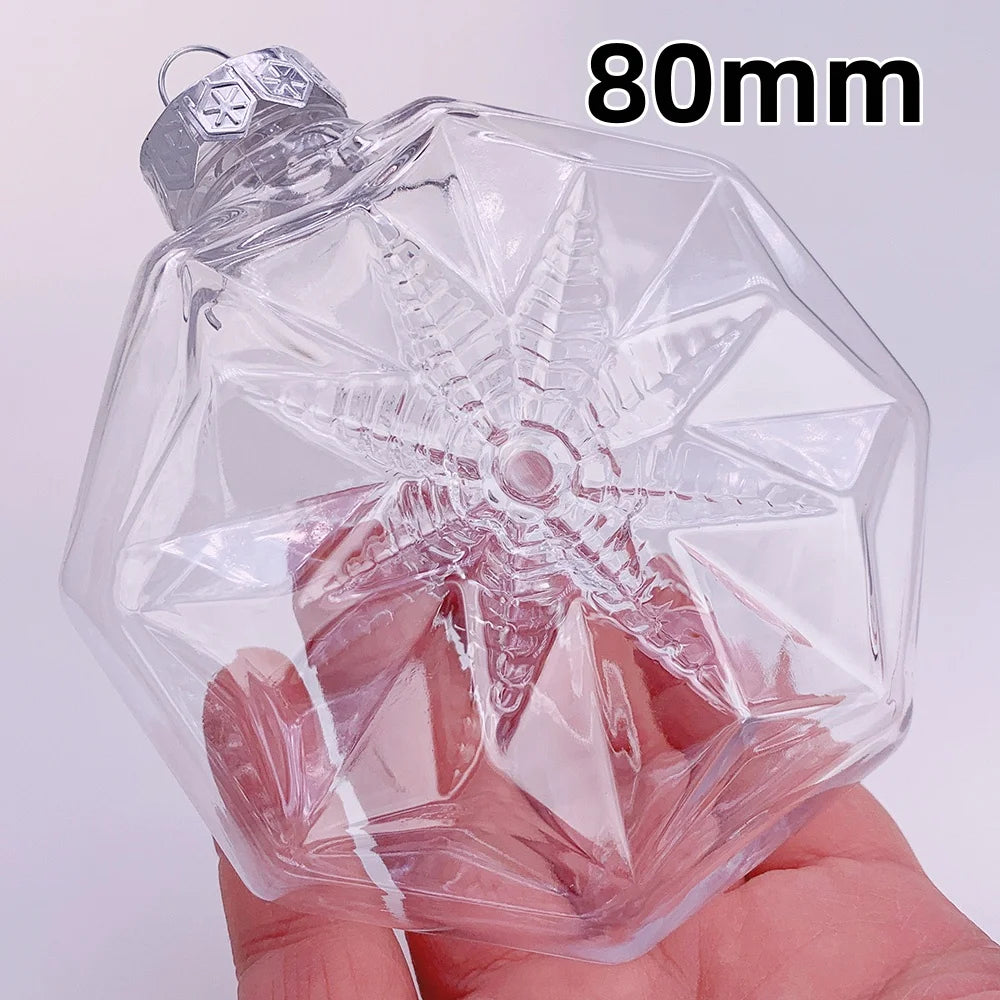 6pcs Transparent Shatterproof Christmas Baubles – 80mm Plastic Ornaments