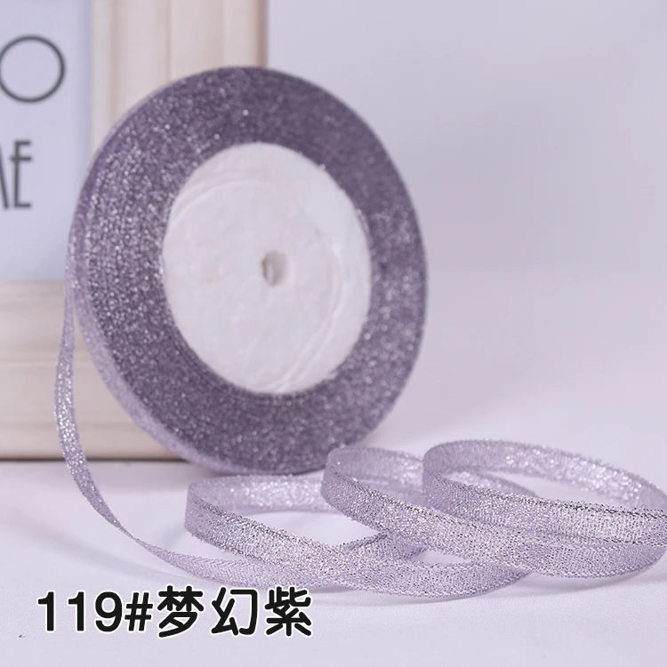 25Y 6mm Glitter Silk Satin Ribbon – Silver/Gold