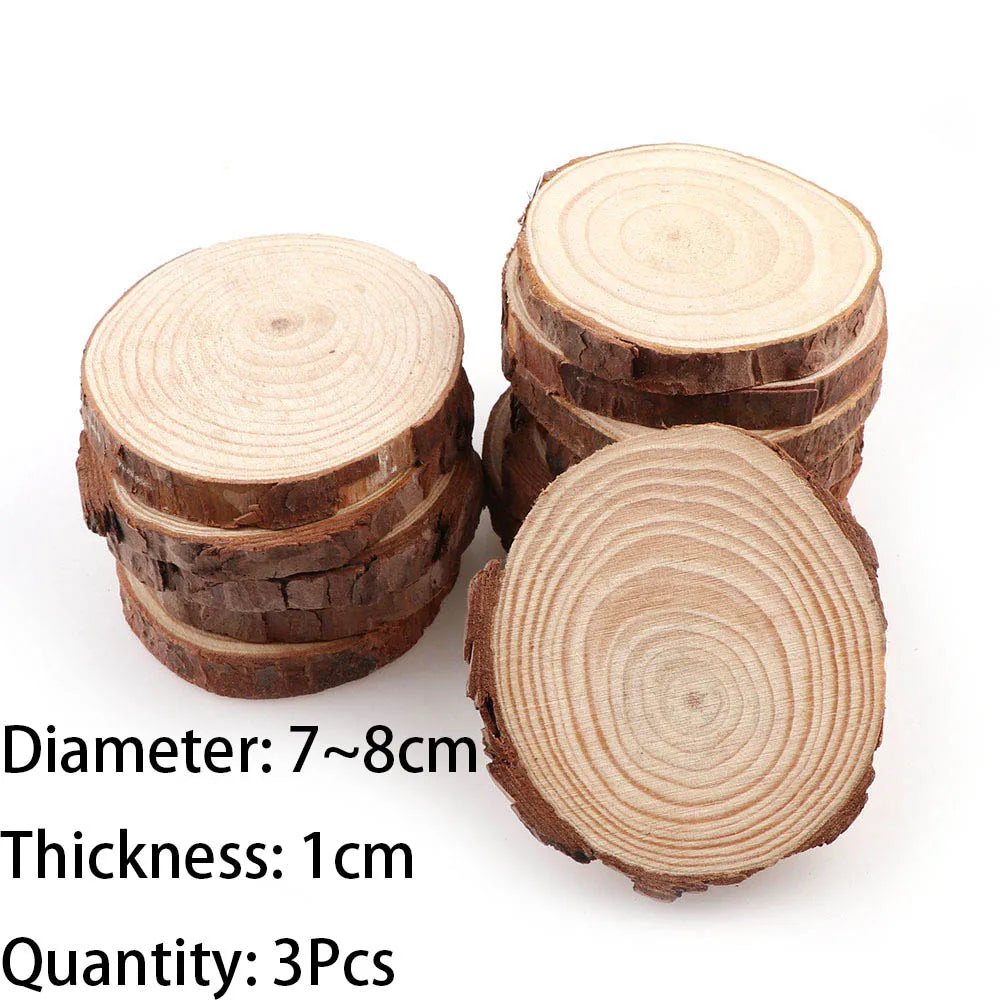 Natural Pine Wood Slices with Bark – 3–16CM Unfinished Round Log Discs (1–10pcs)