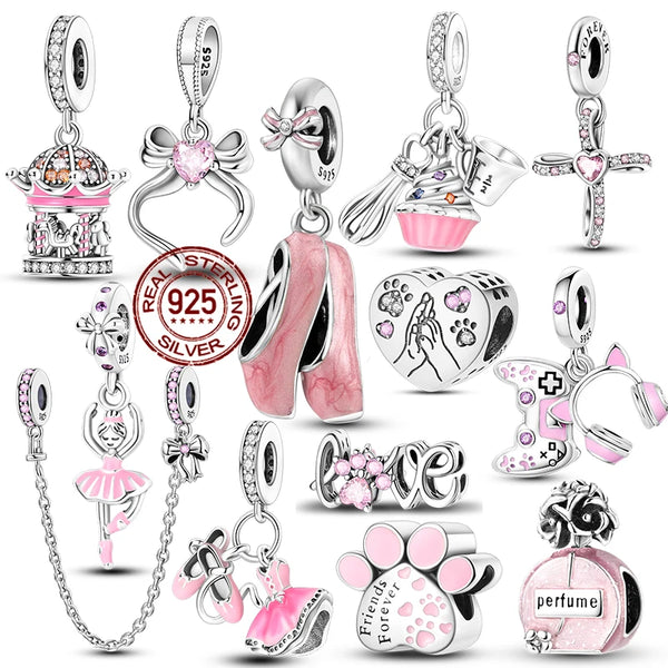 925 Sterling Silver Pink Ballet Girl Pendant – DIY Jewelry Charm for Bracelet & Necklace