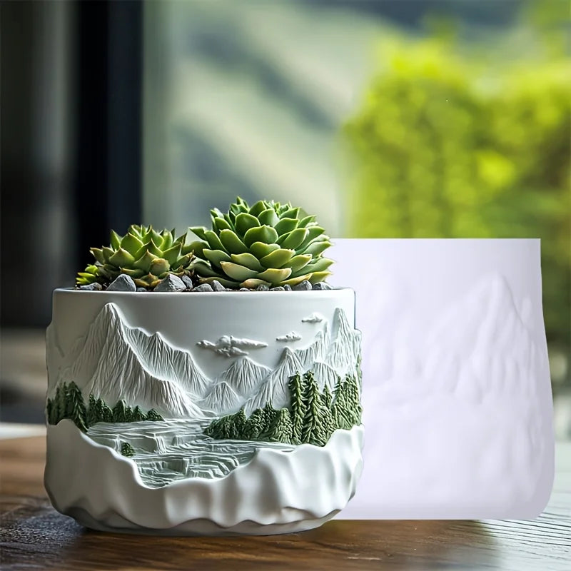 Mountain Landscape Silicone Mold – DIY Resin Planter, Trinket Box & Candle Cup