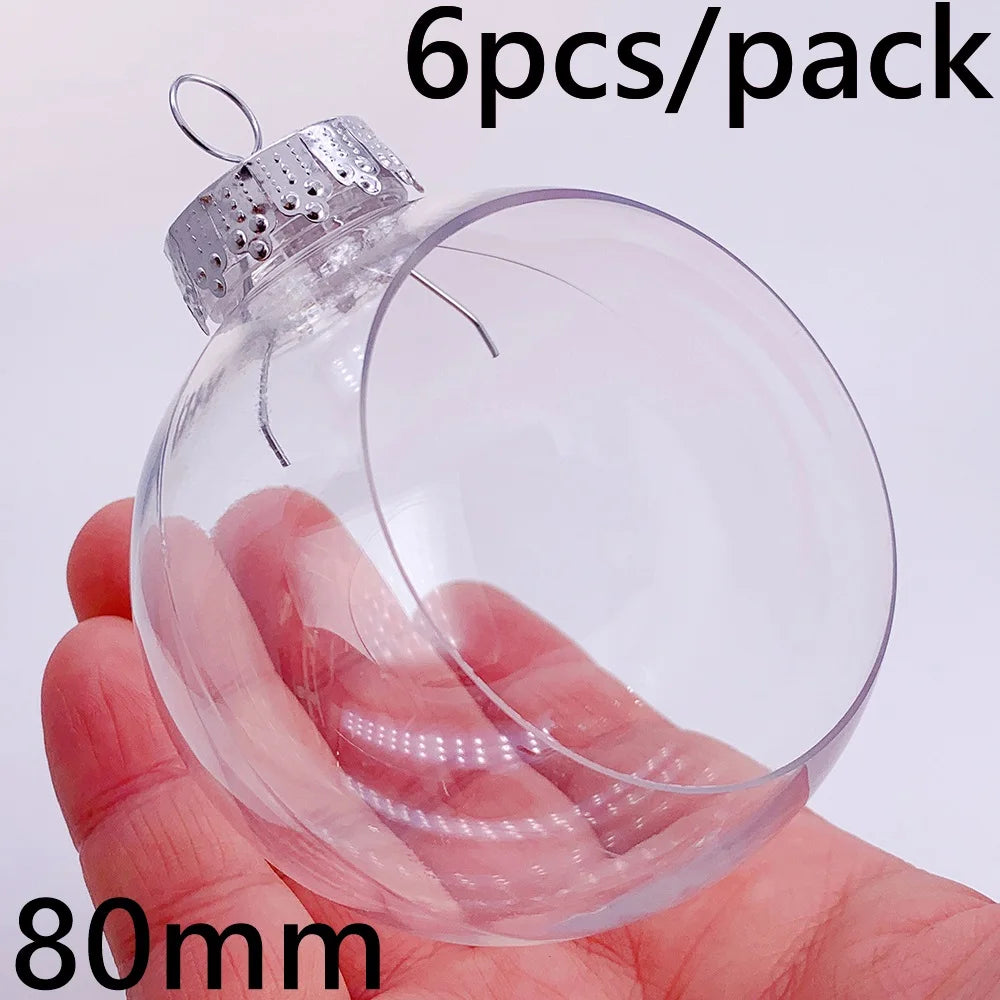 6pcs Transparent Shatterproof Christmas Baubles – 80mm Plastic Ornaments