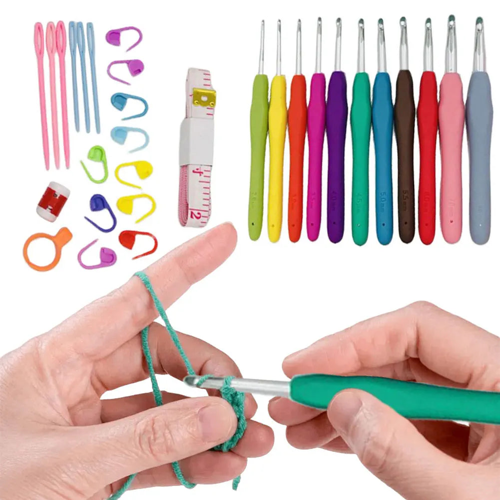Crochet Hook Kit with Storage Bag Soft Handle Aluminum Needles