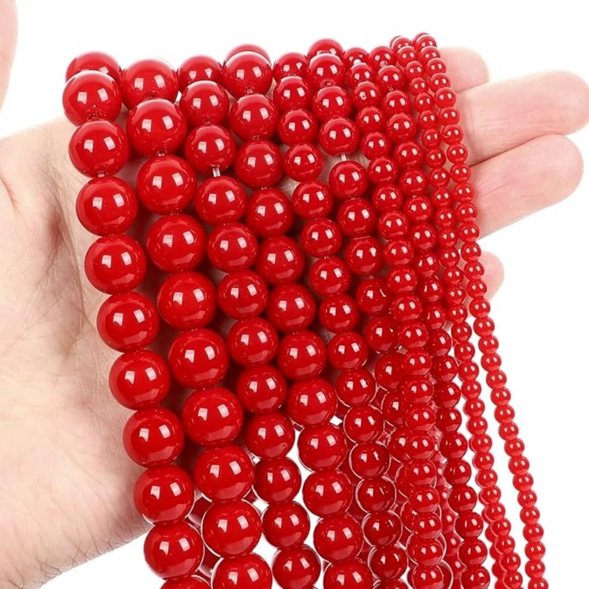 Red Coral Glass Beads – Round Loose Spacer Beads for DIY Jewelry (6/8/10mm)