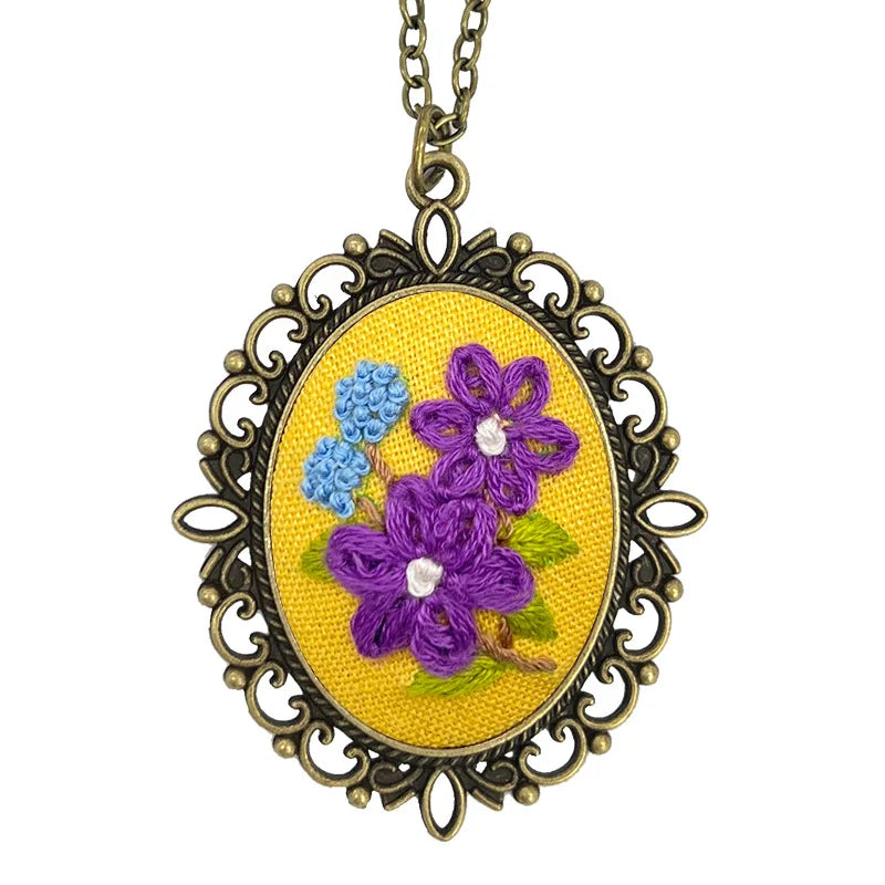 Rose Mini Embroidery Necklace DIY Pendant Kit