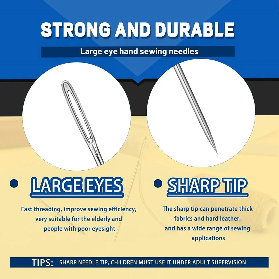 Large Eye Sewing Needles Kit – Hand Sewing Accessories Set with Threader & Thimble