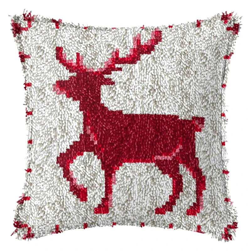 Snowman & Elk Latch Hook Kit – DIY Crochet Rug & Cushion Embroidery Set