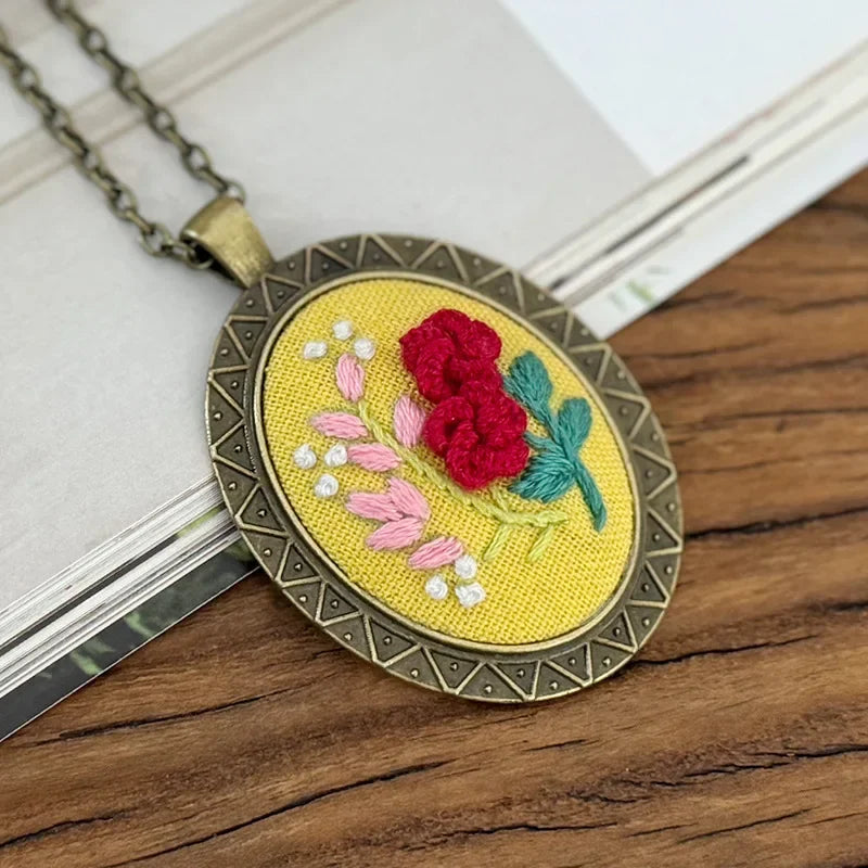 Rose Mini Embroidery Necklace DIY Pendant Kit