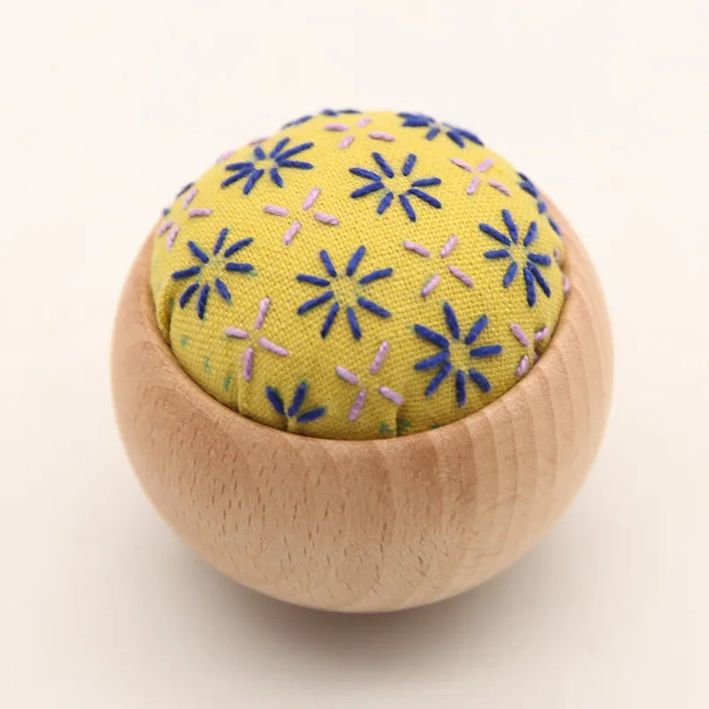 DIY Sashiko Pin Cushion with Wooden Base