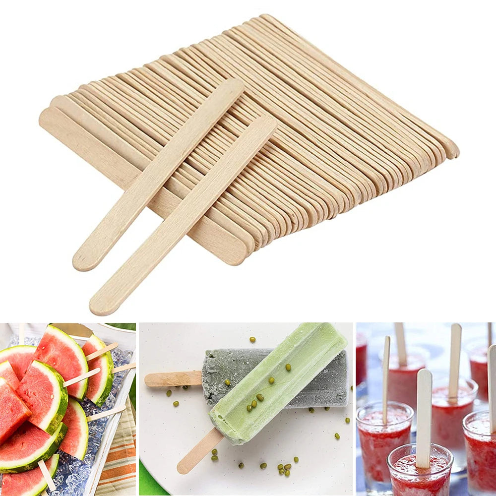 Wooden Ice Cream Sticks 50PCS – Popsicle, Lolly, Dessert & DIY Craft Tools