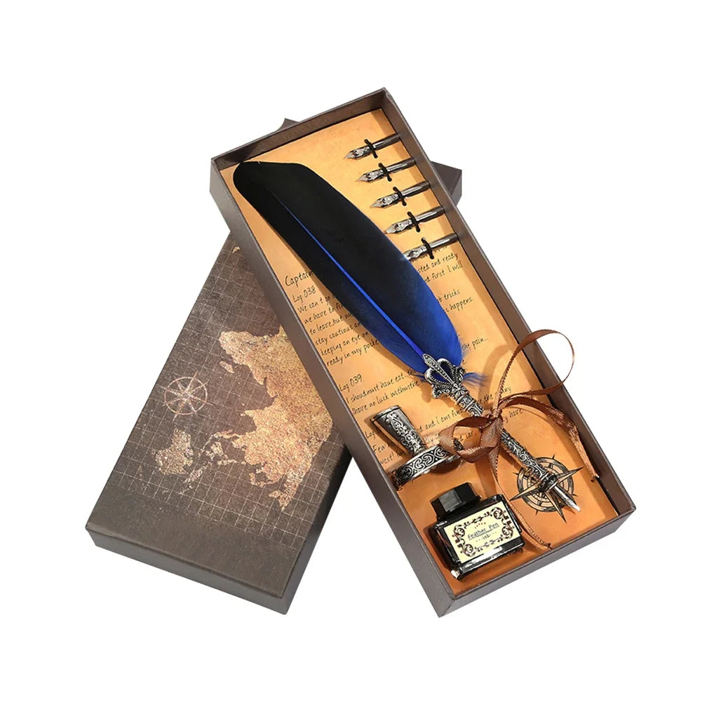 Retro Feather Pen Writing Ink Set