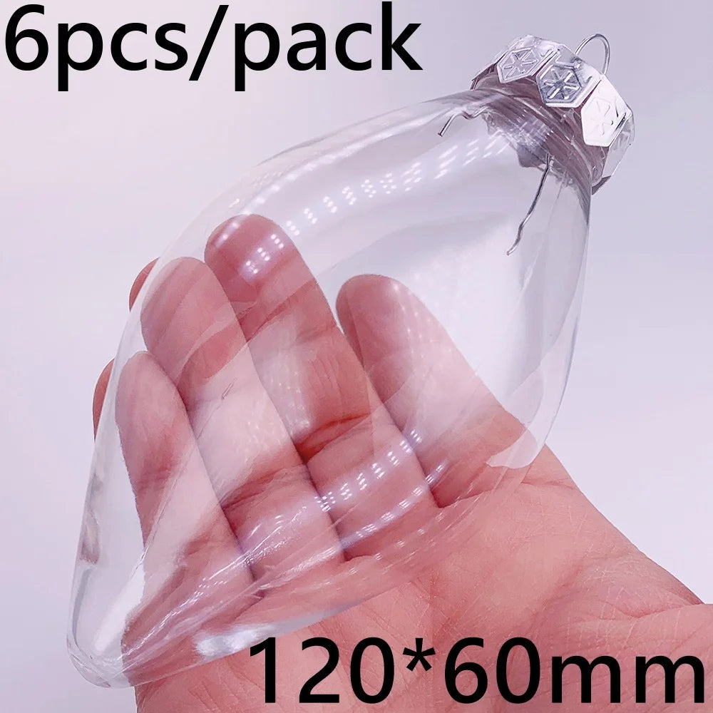 6pcs Transparent Shatterproof Christmas Baubles – 80mm Plastic Ornaments