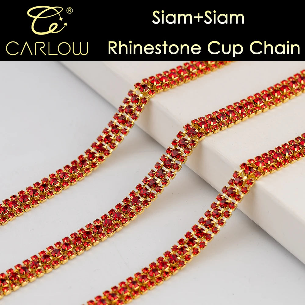 CARLOW AAAAA 3-Row Rhinestone Cup Chain – Gold Base