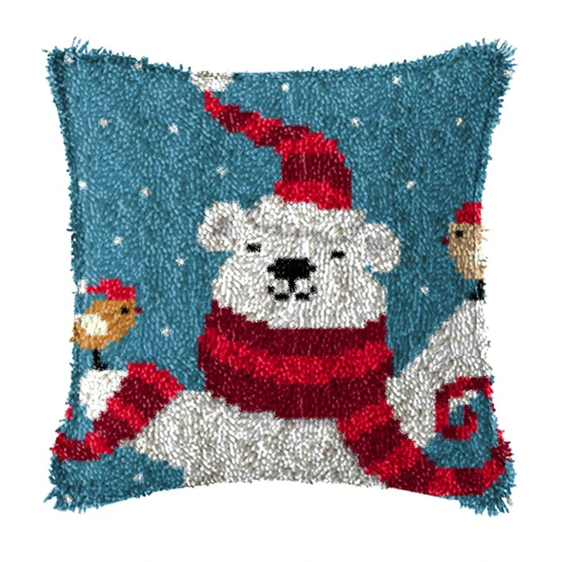 Snowman & Elk Latch Hook Kit – DIY Crochet Rug & Cushion Embroidery Set