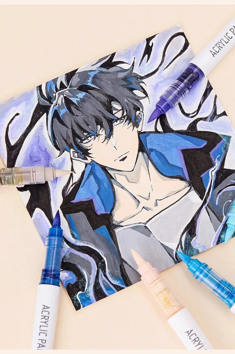 Acrylic Marker Pen Set – 9PCS Soft Brush DIY Paint Art Markers for Students