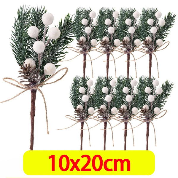 Christmas Pine & Red Berry Branches – Artificial Pine Needle Stems for DIY Wreaths & Décor (1/30PCS)