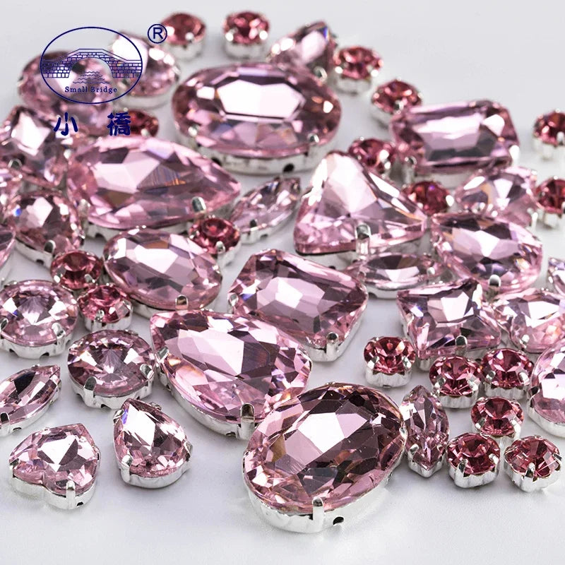 Glitter Mixed Shape Pink Glass Rhinestones – 50pcs Flatback Sew-On Craft Gems