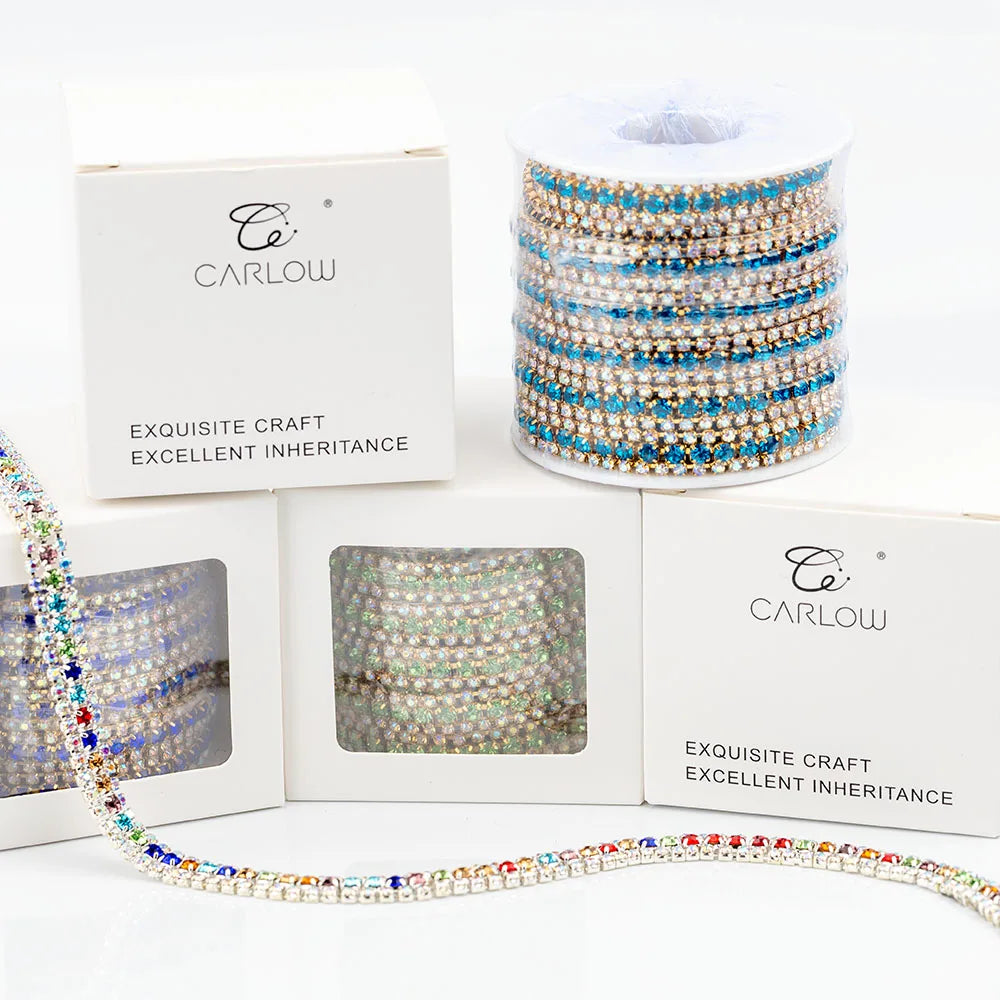 CARLOW AAAAA 3-Row Rhinestone Cup Chain – Gold Base