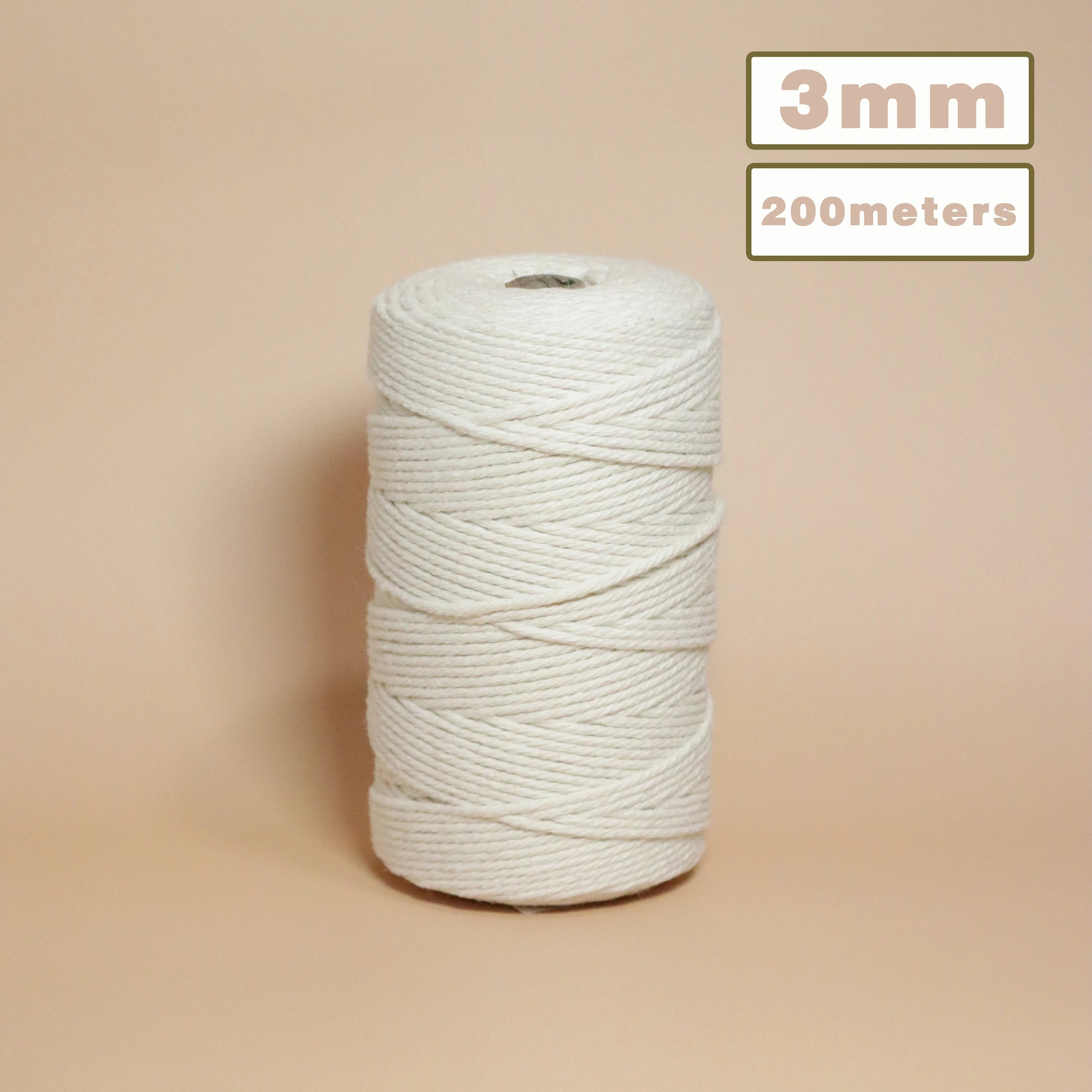 100% Natural Cotton Macrame Cord 4mm – Craft Rope for DIY, Knitting & Décor (Beige)