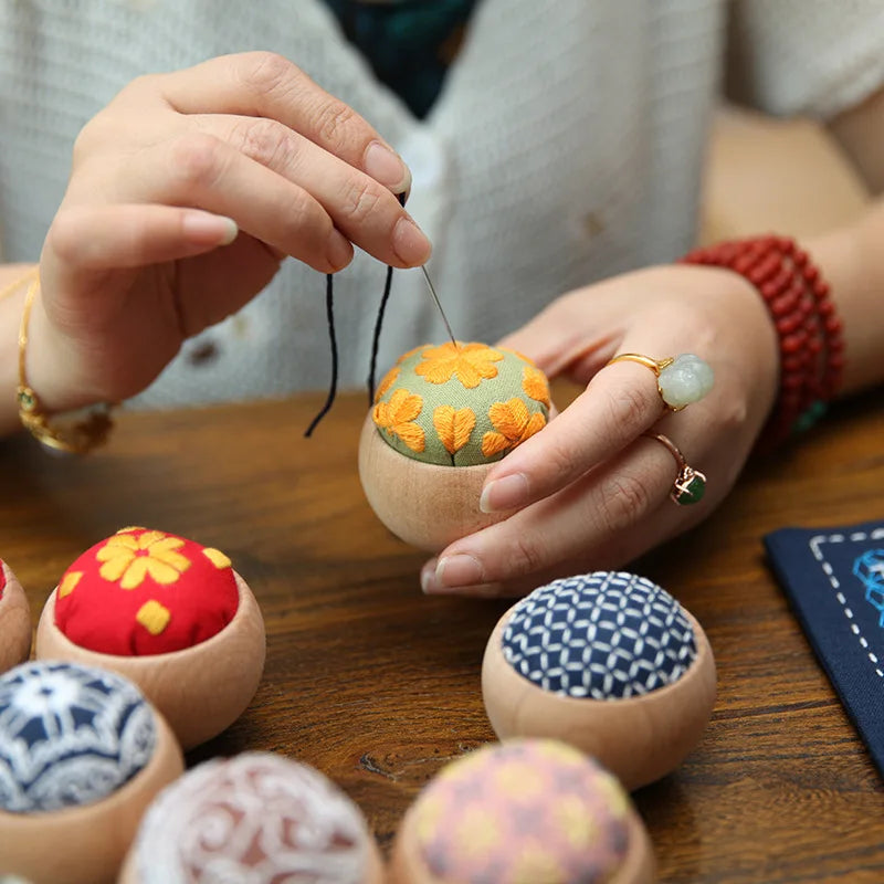 DIY Sashiko Pin Cushion with Wooden Base
