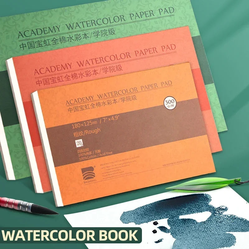 100% Cotton Watercolor Paper Pad – 20 Sheets, 200gsm/300gsm