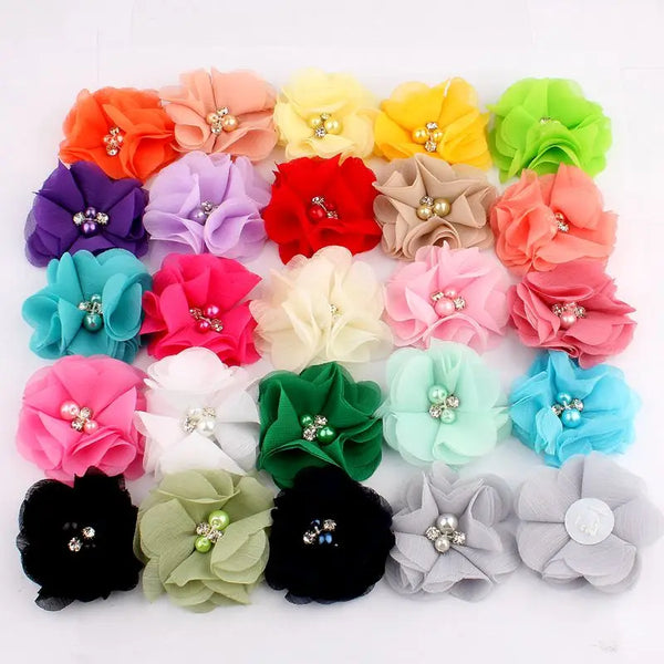 10pcs Mini Chiffon Flowers – 35 Colors for Wedding & Dress Decor
