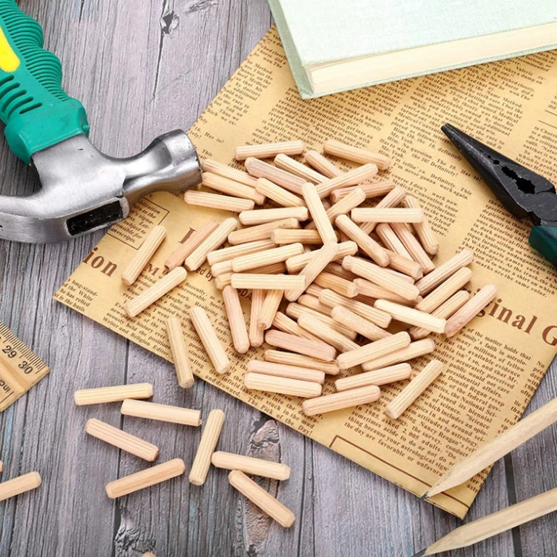 50/100pcs Wooden Dowel Pins – Round Fluted Wood Rods for Furniture & Crafts