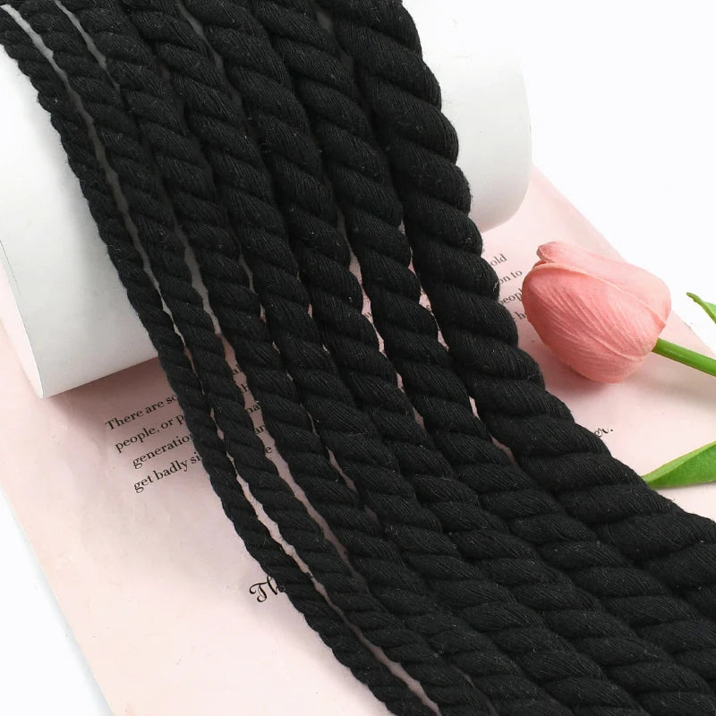 Black Macrame Cord – 2–10M Twisted Cotton Rope (5–20mm) for DIY Crafts & Home Décor
