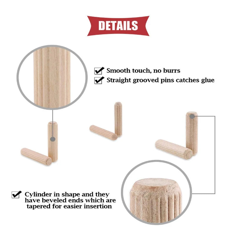 50/100pcs Wooden Dowel Pins – Round Fluted Wood Rods for Furniture & Crafts