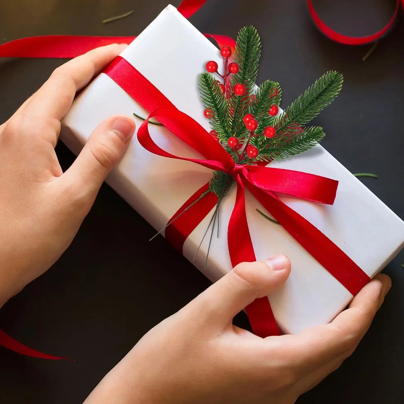 Artificial Pine Branches with Red Berries – Christmas Décor