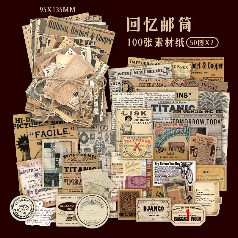 100PCS Retro Scrapbook Paper Set – DIY Collage, Journal & Album Craft Materials