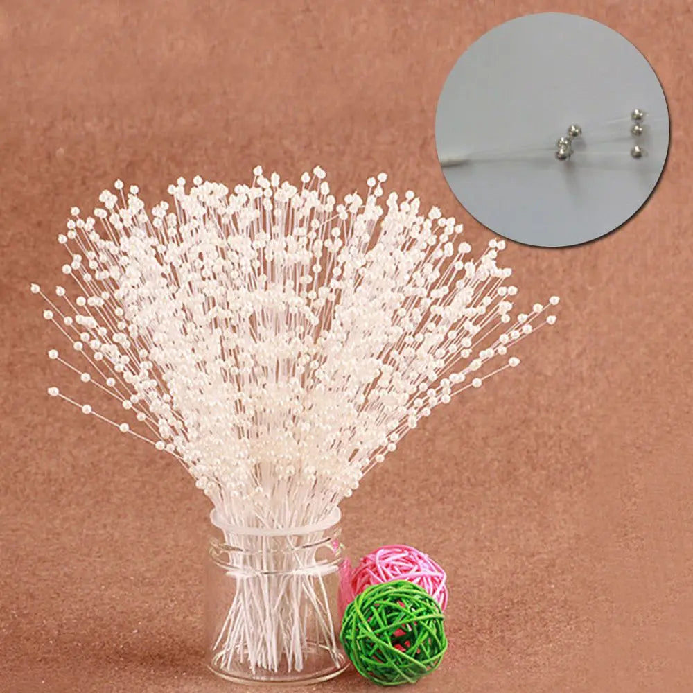 Pearl Bead Sticks – 10PCS Handmade Flower Stems for Bridal Bouquets & Wedding Décor