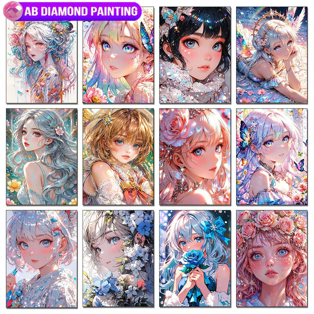 Anime Girl Diamond Painting Kit – AB Rhinestone Mosaic Embroidery Art DIY Craft