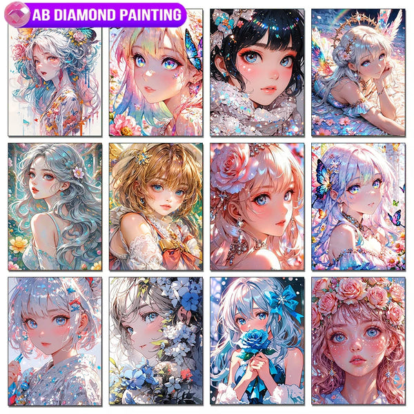 Anime Girl Diamond Painting Kit – AB Rhinestone Mosaic Embroidery Art DIY Craft