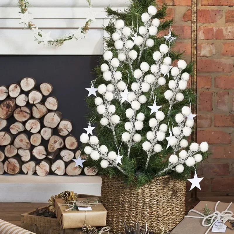 Snow-Tipped White Berry Branches – Artificial Christmas Stems for Wreaths & Décor (5/50PCS)