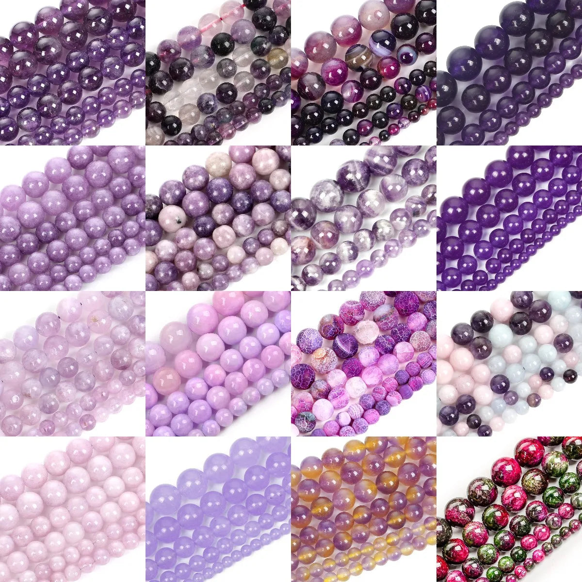 Purple Natural Stone Beads – Amethyst, Agate & Tourmaline for DIY Jewelry